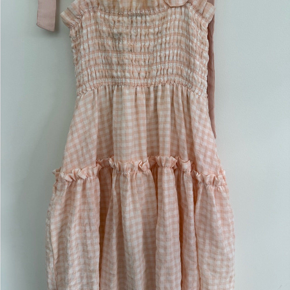 MARBLE Peach Gingham Smocked Dress with pockets - Picture 4 of 9